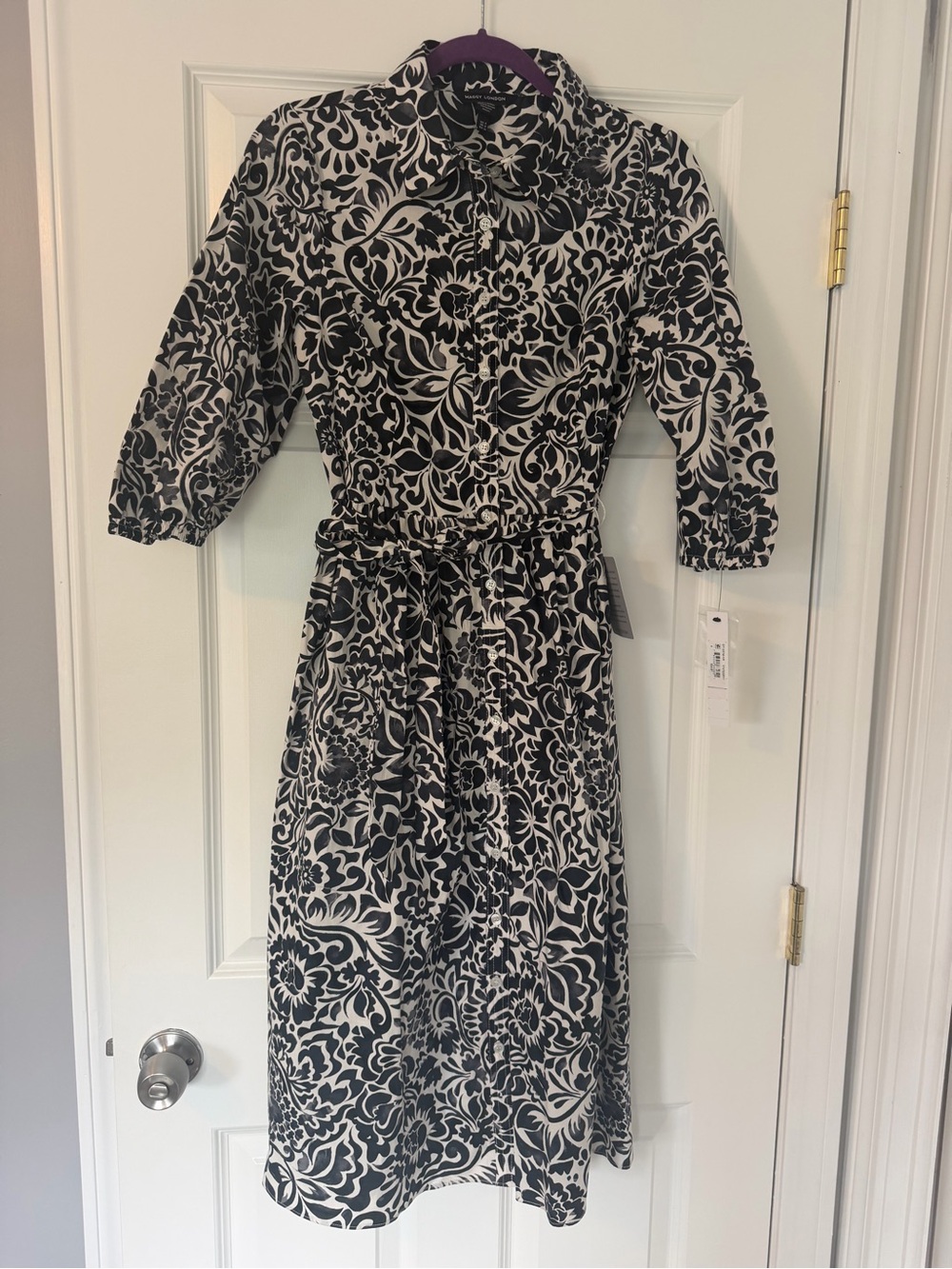Maggy London Black and White Floral Midi Shirt Dress- NWT